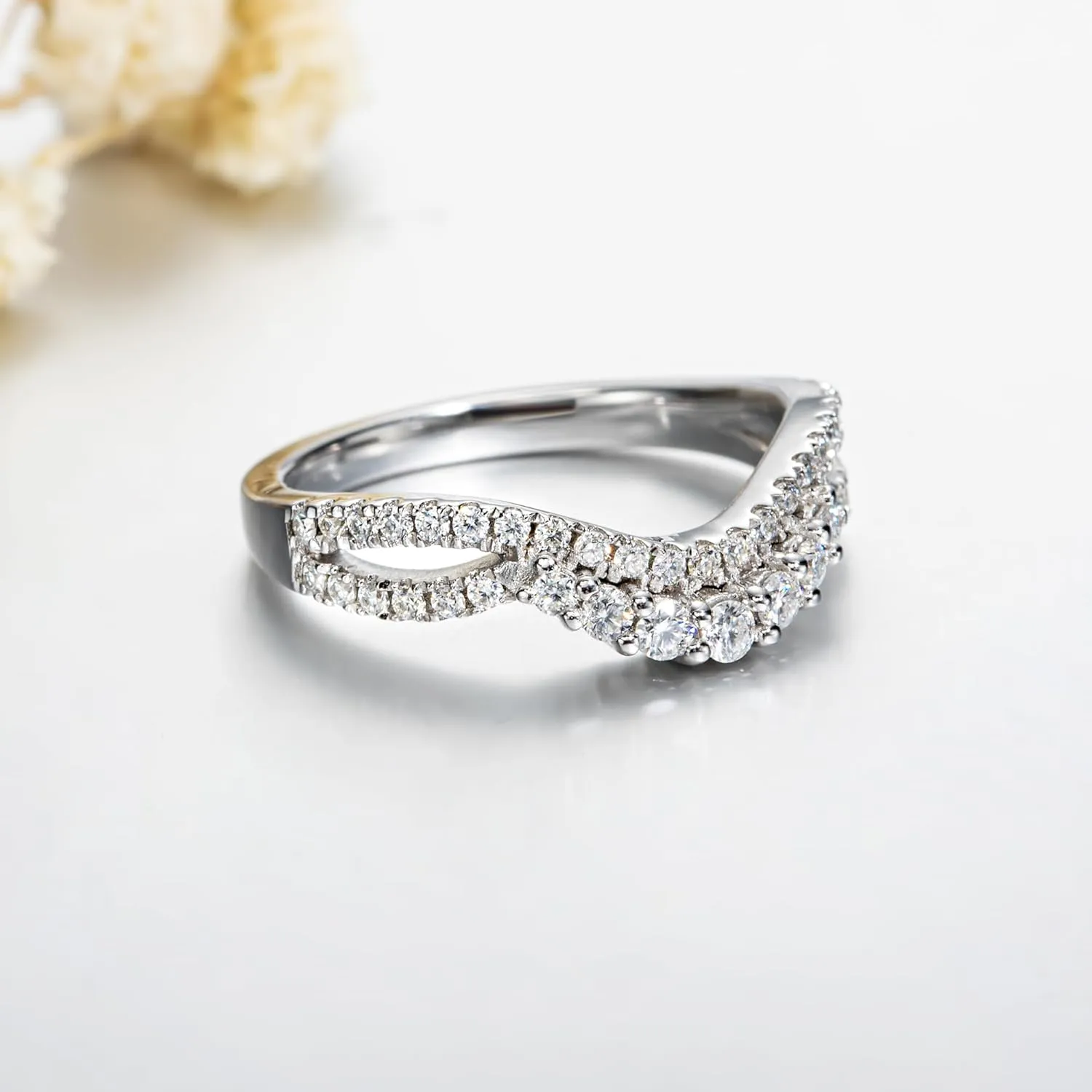 Infinity 2.0 mm Moissanite Bezel Eternity Ring Wedding Band for Women VVS D-color Moissanite Anniversary Engagement Twisting Channel Eternity Bands Platinum-Plated Silver Stacking Rings