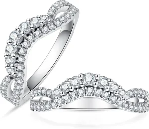 Infinity 2.0 mm Moissanite Bezel Eternity Ring Wedding Band for Women VVS D-color Moissanite Anniversary Engagement Twisting Channel Eternity Bands Platinum-Plated Silver Stacking Rings