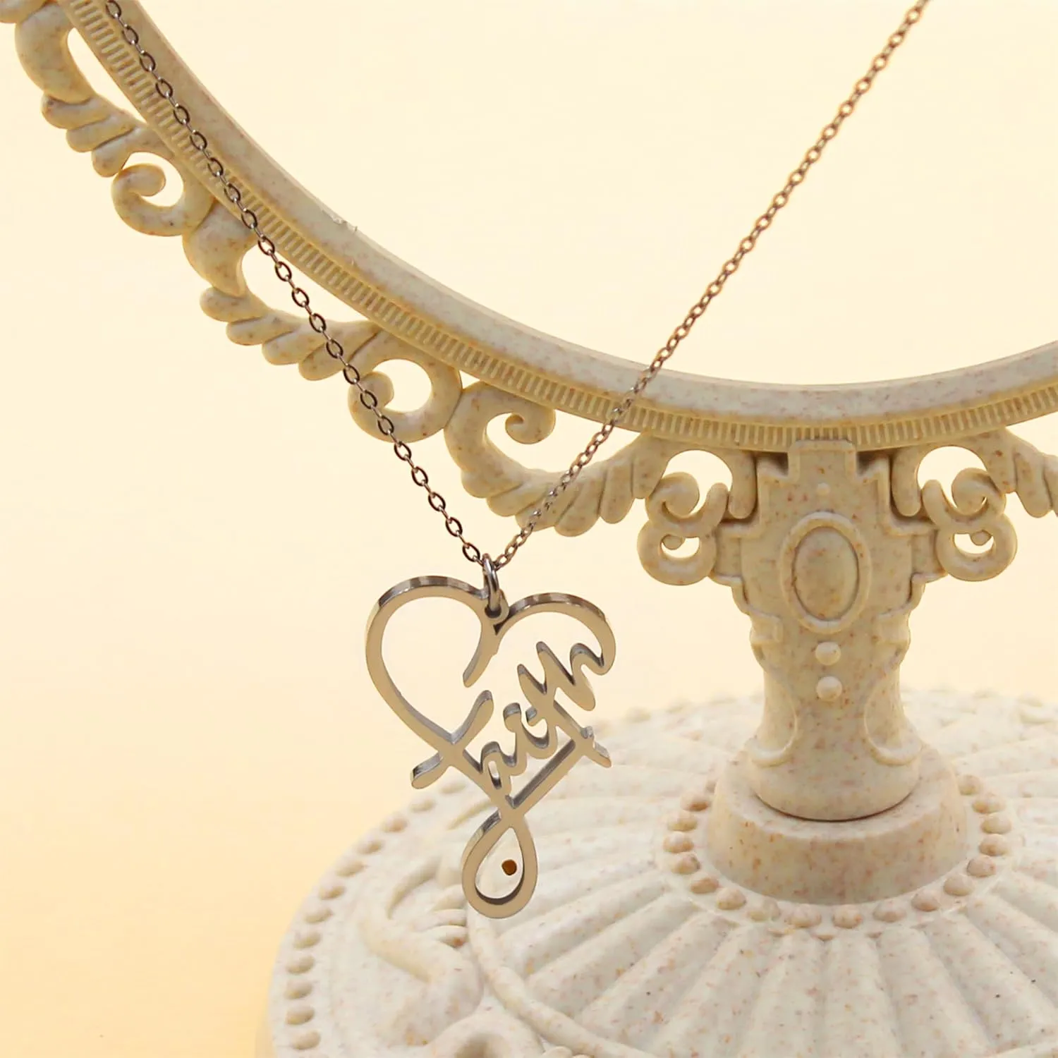 Infinity Heart Faith Necklace for Women | Engraved Inspirational Pendant with 'Faith' Script | Inspirational Religious Jewelry for Christian