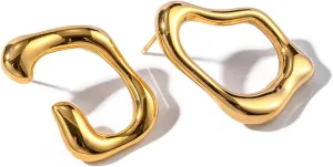 Irregular Hollow Oval Earrings C Shape Ear Studs Gold Stainless Steel Geometry Earrings Minimalist Drop Ear Jewelry Gift for Women Teen
