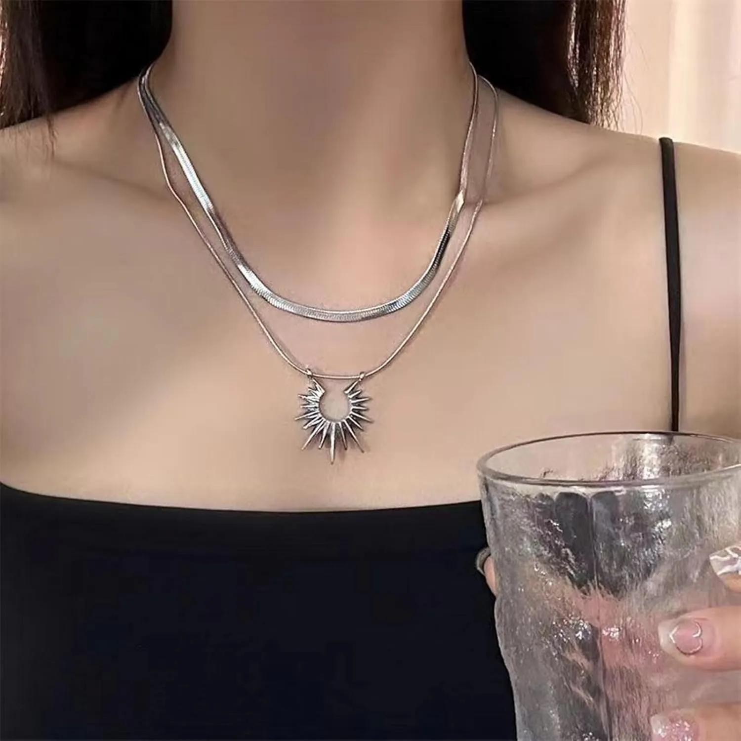 Irregular Y2k Double Layered Mango Necklace for Women with Collarbone Chain Fashionable and Versatile Women's