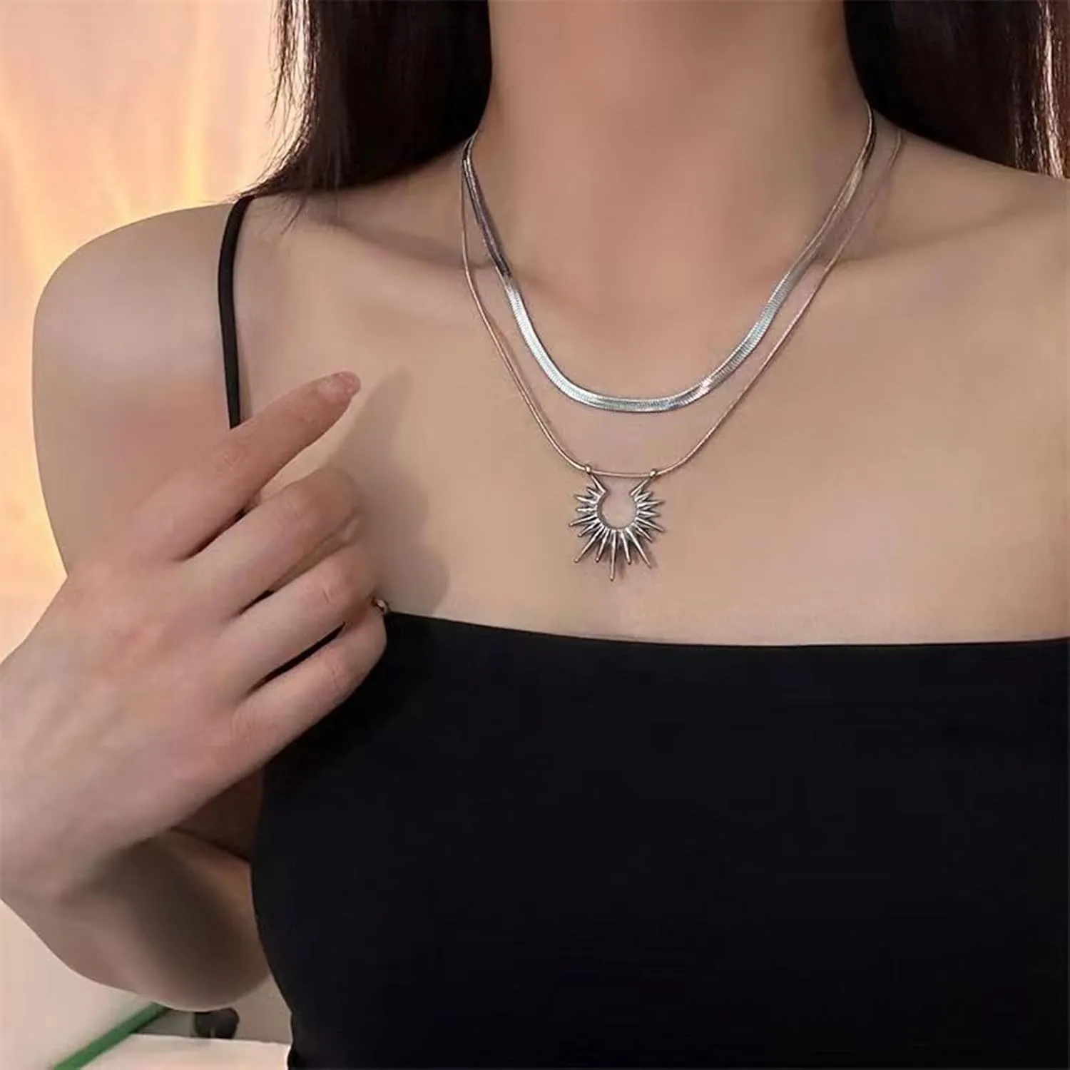 Irregular Y2k Double Layered Mango Necklace for Women with Collarbone Chain Fashionable and Versatile Women's
