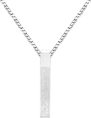 Islamic Titanium Steel Bar Necklace with Arabic Scripture Text Carving Pendant | Stylish Religious Square Pillar Jewelry for Men and Women