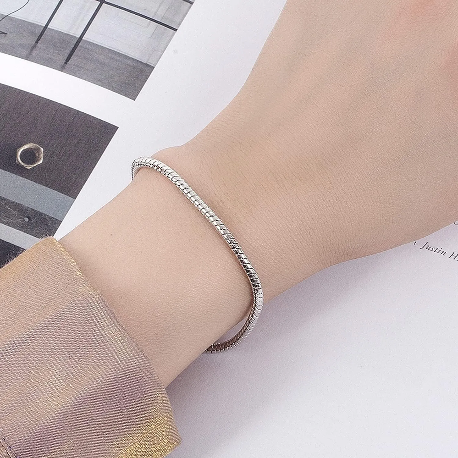 Italy Smooth 3MM 4MM Round Snake Chain Bracelet Solid 925 Sterling Silver Men Women 6.3" 6.7" 7" 7.5" 8" 8.5" 9" 9.5" Bangle Charm Jewelry Gift