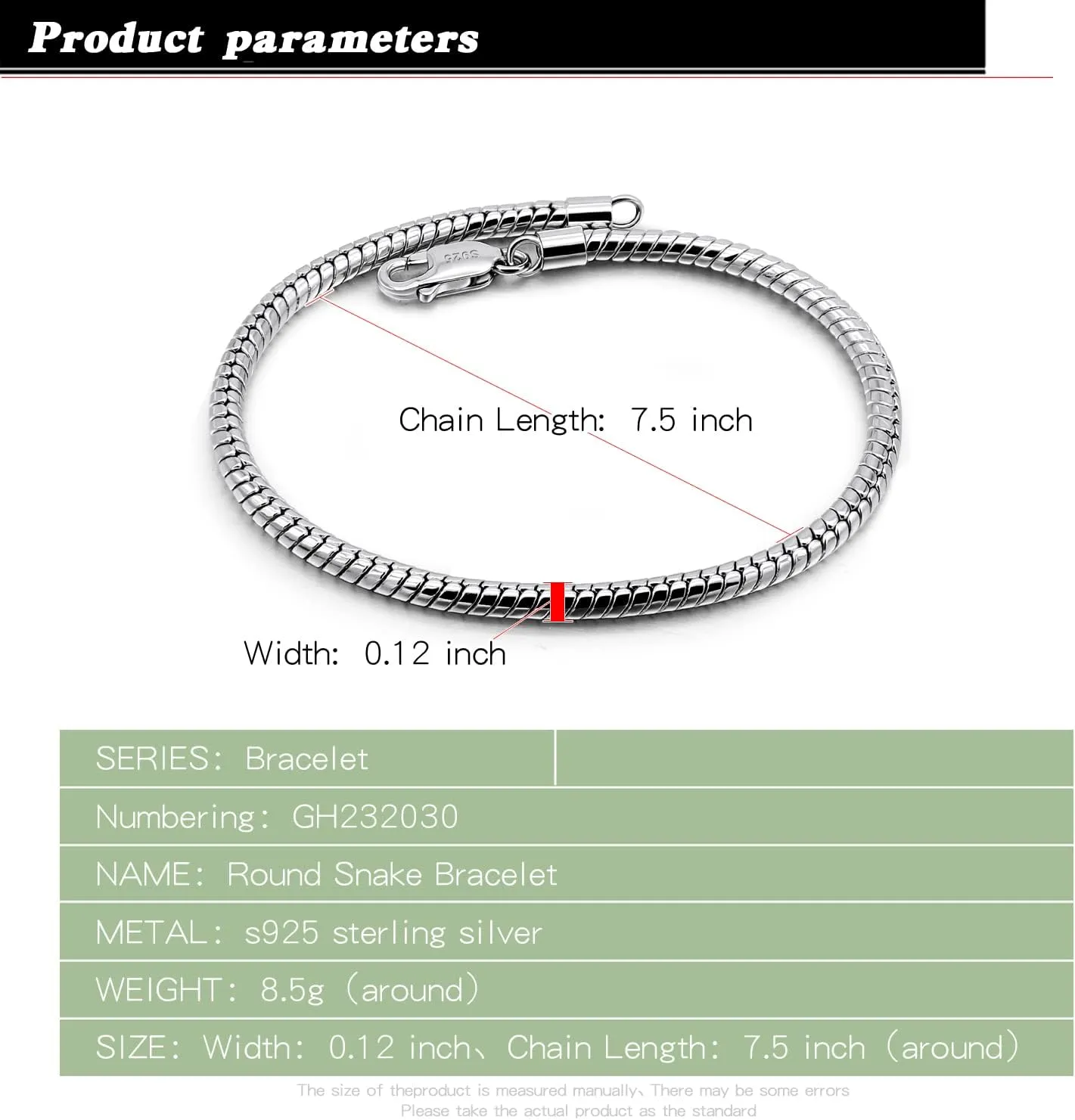 Italy Smooth 3MM 4MM Round Snake Chain Bracelet Solid 925 Sterling Silver Men Women 6.3" 6.7" 7" 7.5" 8" 8.5" 9" 9.5" Bangle Charm Jewelry Gift