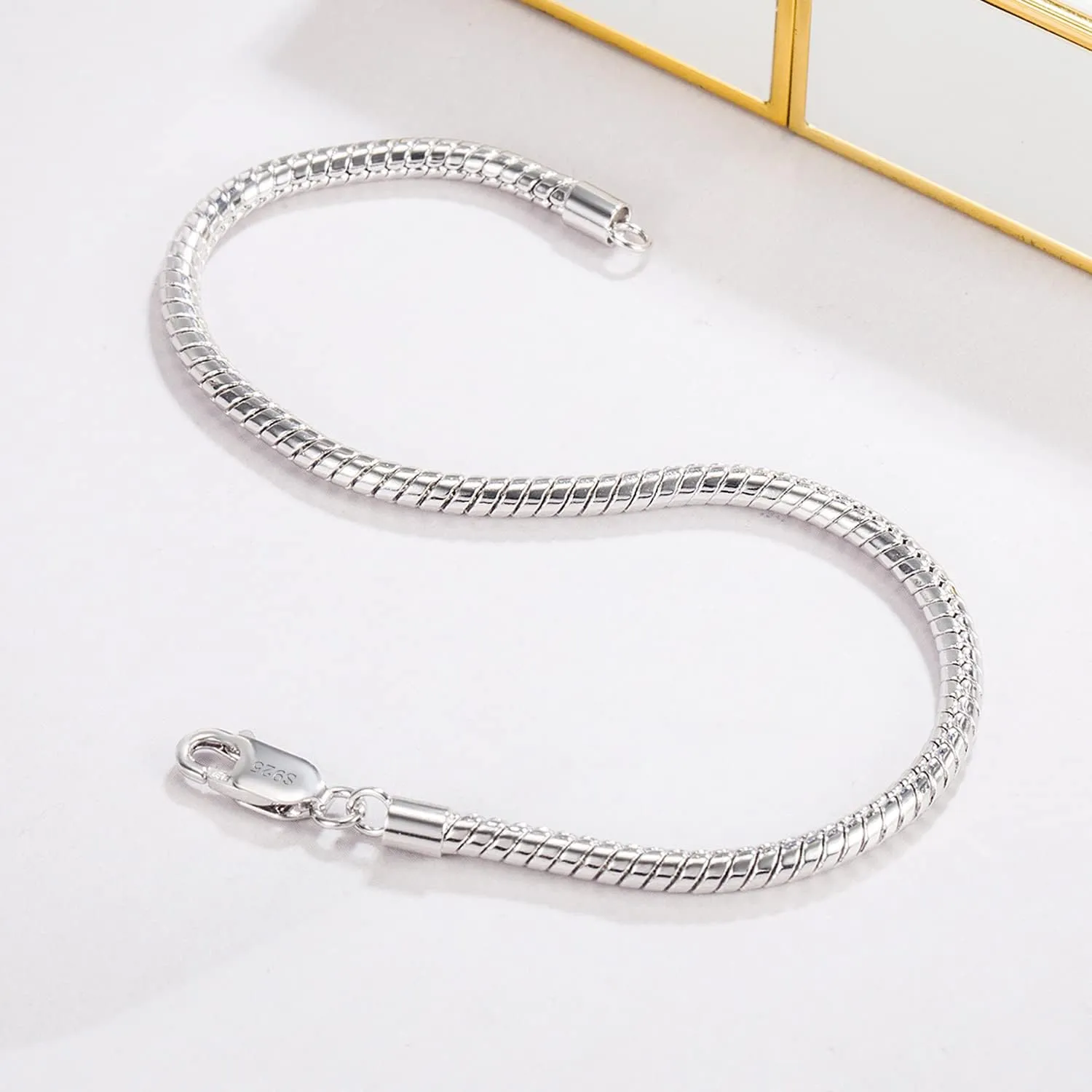 Italy Smooth 3MM 4MM Round Snake Chain Bracelet Solid 925 Sterling Silver Men Women 6.3" 6.7" 7" 7.5" 8" 8.5" 9" 9.5" Bangle Charm Jewelry Gift