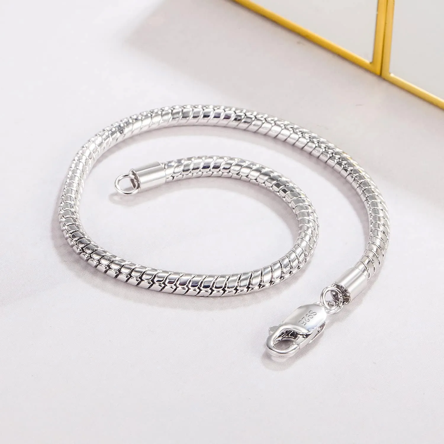 Italy Smooth 3MM 4MM Round Snake Chain Bracelet Solid 925 Sterling Silver Men Women 6.3" 6.7" 7" 7.5" 8" 8.5" 9" 9.5" Bangle Charm Jewelry Gift