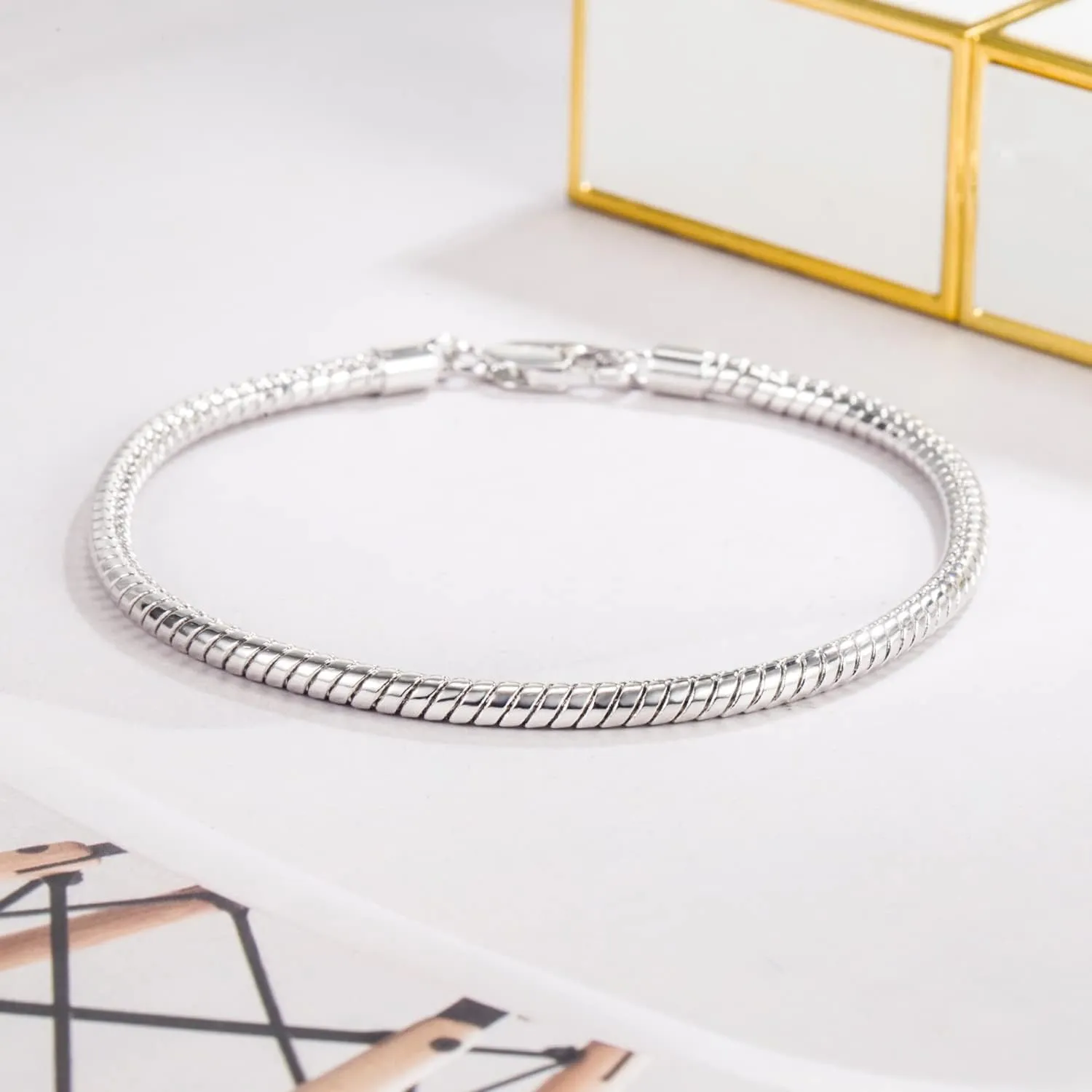 Italy Smooth 3MM 4MM Round Snake Chain Bracelet Solid 925 Sterling Silver Men Women 6.3" 6.7" 7" 7.5" 8" 8.5" 9" 9.5" Bangle Charm Jewelry Gift