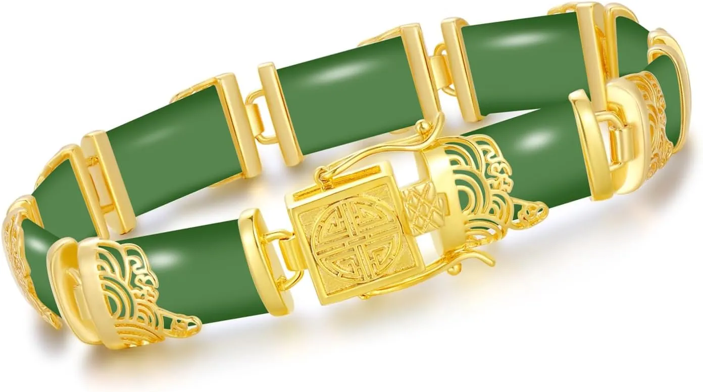 Jade Bracelets for Women 18kt Gold Plated Sterling Silver Fortune Bangle Bracelet Fine Jewelry Birthday Mothers Day Christmas Gifts for Mom Grandma Wife Sister