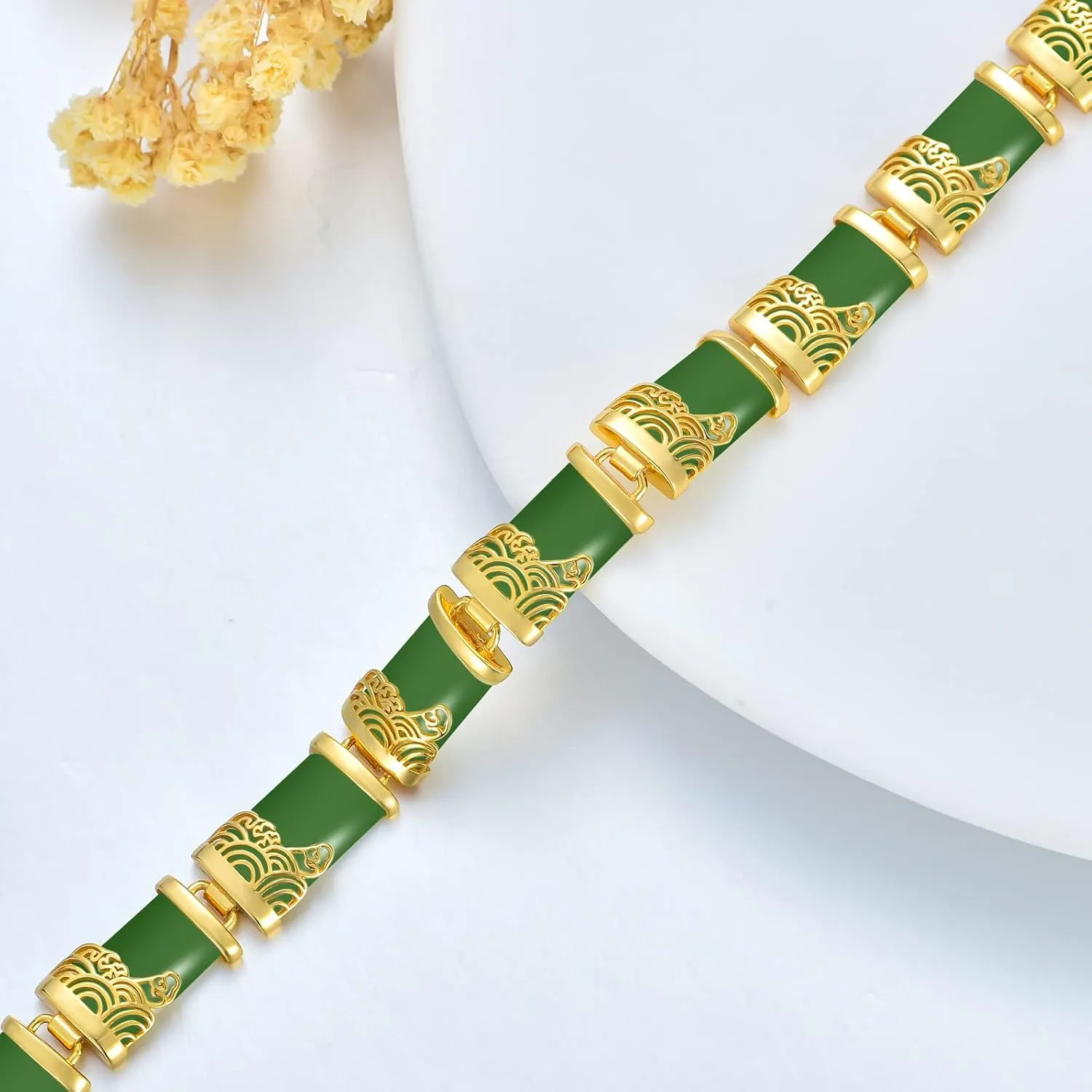 Jade Bracelets for Women 18kt Gold Plated Sterling Silver Fortune Bangle Bracelet Fine Jewelry Birthday Mothers Day Christmas Gifts for Mom Grandma Wife Sister