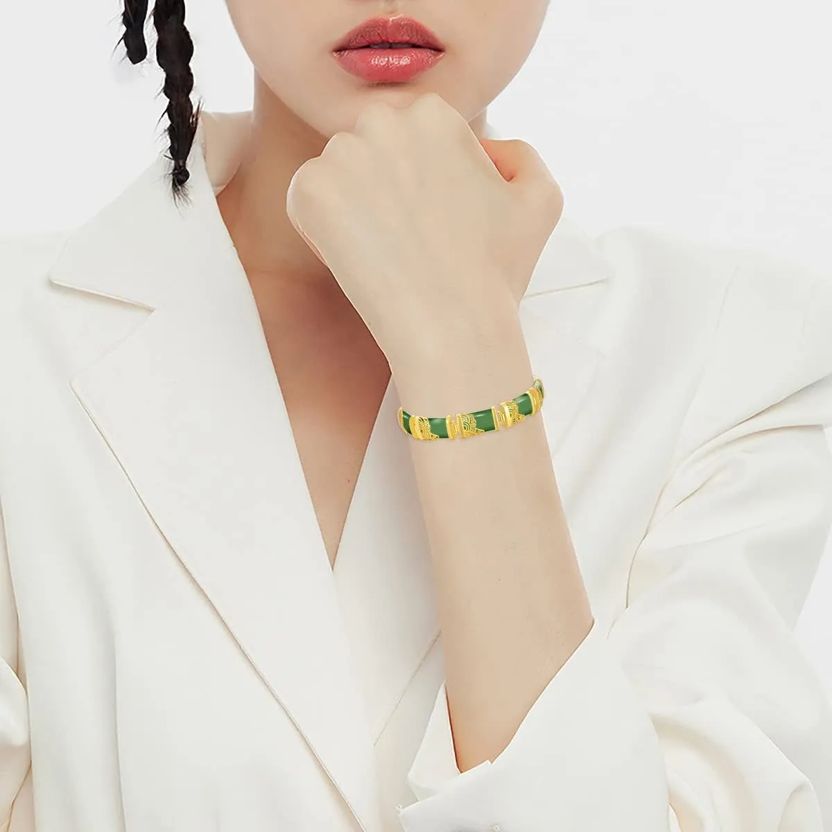 Jade Bracelets for Women 18kt Gold Plated Sterling Silver Fortune Bangle Bracelet Fine Jewelry Birthday Mothers Day Christmas Gifts for Mom Grandma Wife Sister