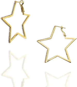 JeanBeau Big Star Rhinestone Hoop Earrings for Women Sparkly Bling Cubic Zirconia Diamond Large Statement Five-Point Star dangle Huggie Lightweight Prom wedding Bridal Jewelry Friends Gift