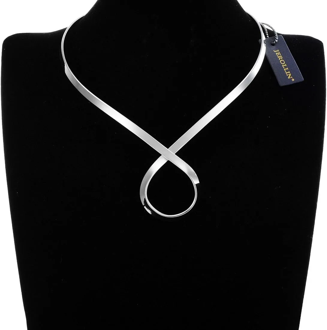 Jerollin Gold/Silver Choker Collar Necklaces for Women, Stainless Steel Gold Statement Necklace Open Choker Bib Necklace African Jewelry Necklace