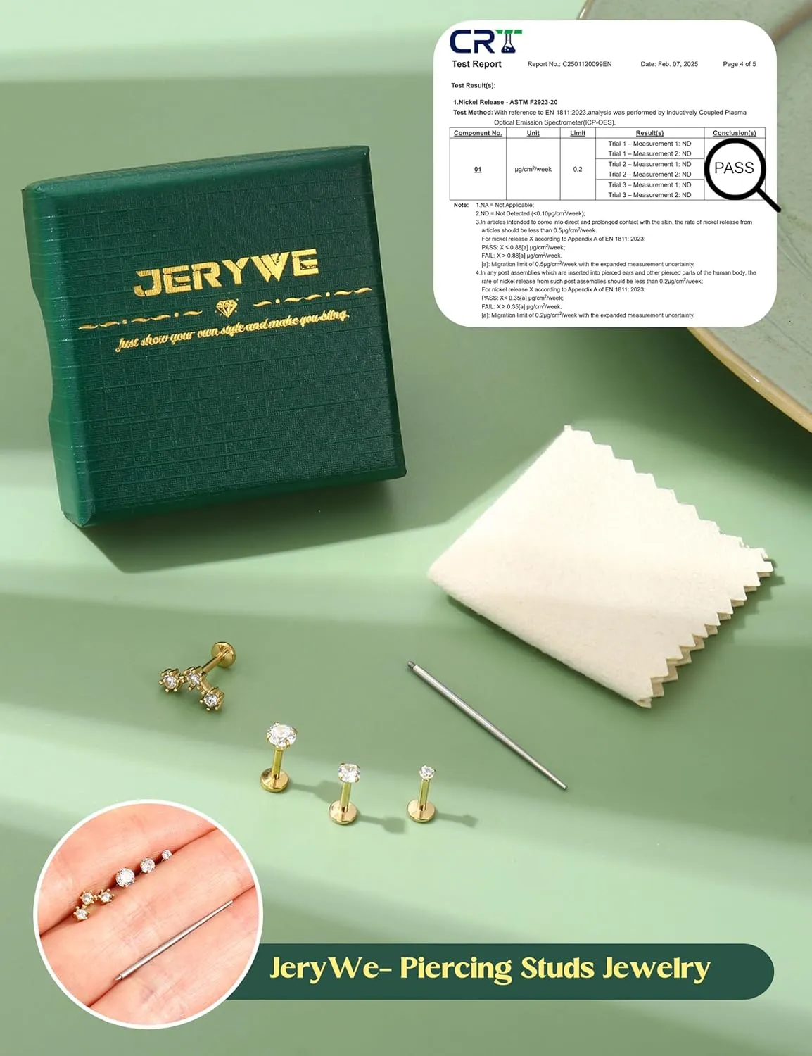 JeryWe 16/18G Nose Rings Stud for Women Men - 14K Gold Plated Internal Thread Flat Back Earrings Surgical Steel Hypoallergenic Tragus Helix Conch Piercing Jewelry Labret Lip Nose Ring Cartilage Earrings