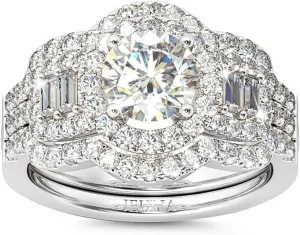 Jeulia 2 Carat Engagement Halo Rings for Women Sterling Silver Round Cut Bridal Set Cubic Zirconia Wedding Diamond Band Rings Promise Anniversary Rings for Her