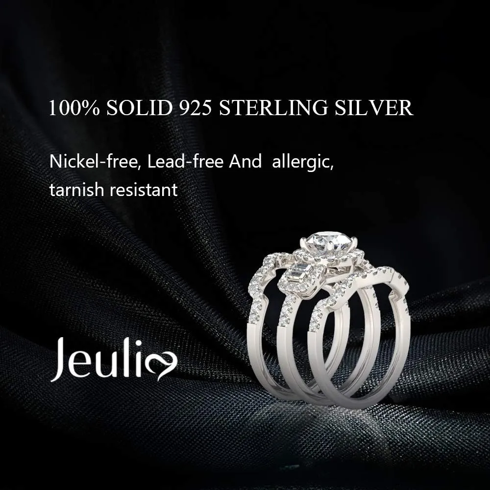 Jeulia 2 Carat Engagement Halo Rings for Women Sterling Silver Round Cut Bridal Set Cubic Zirconia Wedding Diamond Band Rings Promise Anniversary Rings for Her