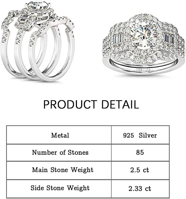 Jeulia 2 Carat Engagement Halo Rings for Women Sterling Silver Round Cut Bridal Set Cubic Zirconia Wedding Diamond Band Rings Promise Anniversary Rings for Her