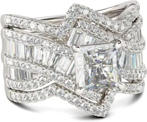 Jeulia 2 Carat Princess Cut Wedding Ring Sets for Women Bypass 925 Silver Engagement Rings CZ Diamond Cubic Zirconia Bridal Rings Anniversary Promise with Jewelry Box
