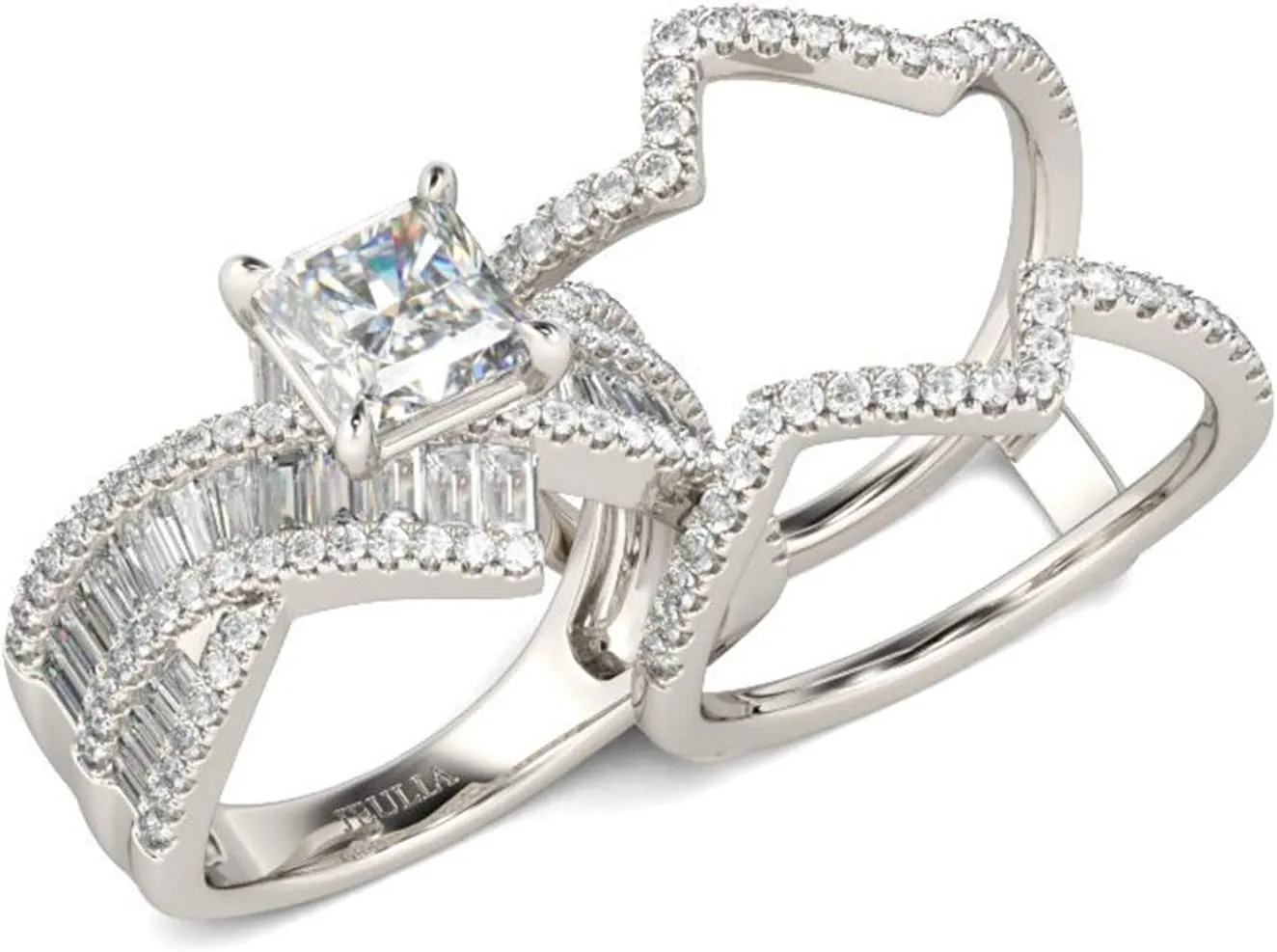 Jeulia 2 Carat Princess Cut Wedding Ring Sets for Women Bypass 925 Silver Engagement Rings CZ Diamond Cubic Zirconia Bridal Rings Anniversary Promise with Jewelry Box