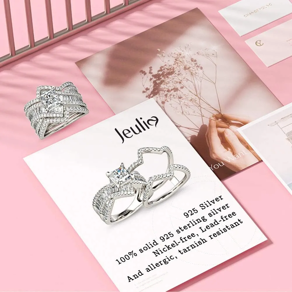 Jeulia 2 Carat Princess Cut Wedding Ring Sets for Women Bypass 925 Silver Engagement Rings CZ Diamond Cubic Zirconia Bridal Rings Anniversary Promise with Jewelry Box