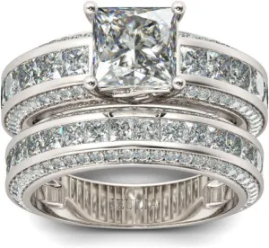 Jeulia 2.85 Carat Sterling Silver Princess Cut Bridal Set Engagement Wedding Rings Bands with Cubic Zirconia for Women with Jewelry Gift Box