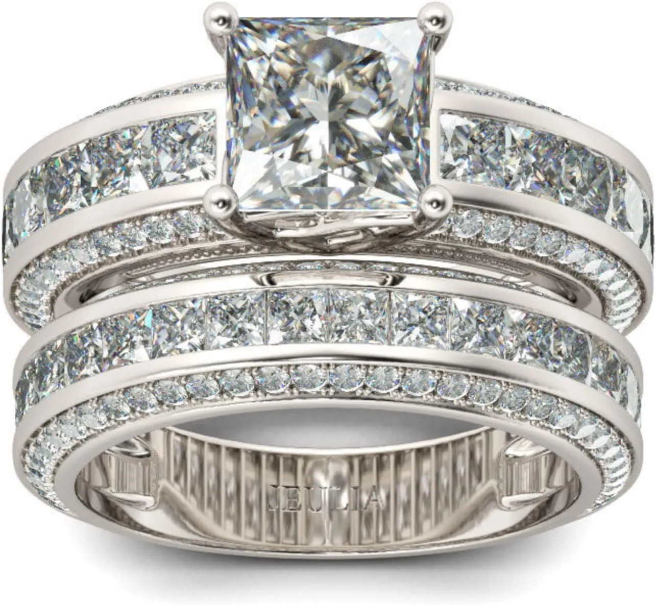 Jeulia 2.85 Carat Sterling Silver Princess Cut Bridal Set Engagement Wedding Rings Bands with Cubic Zirconia for Women with Jewelry Gift Box