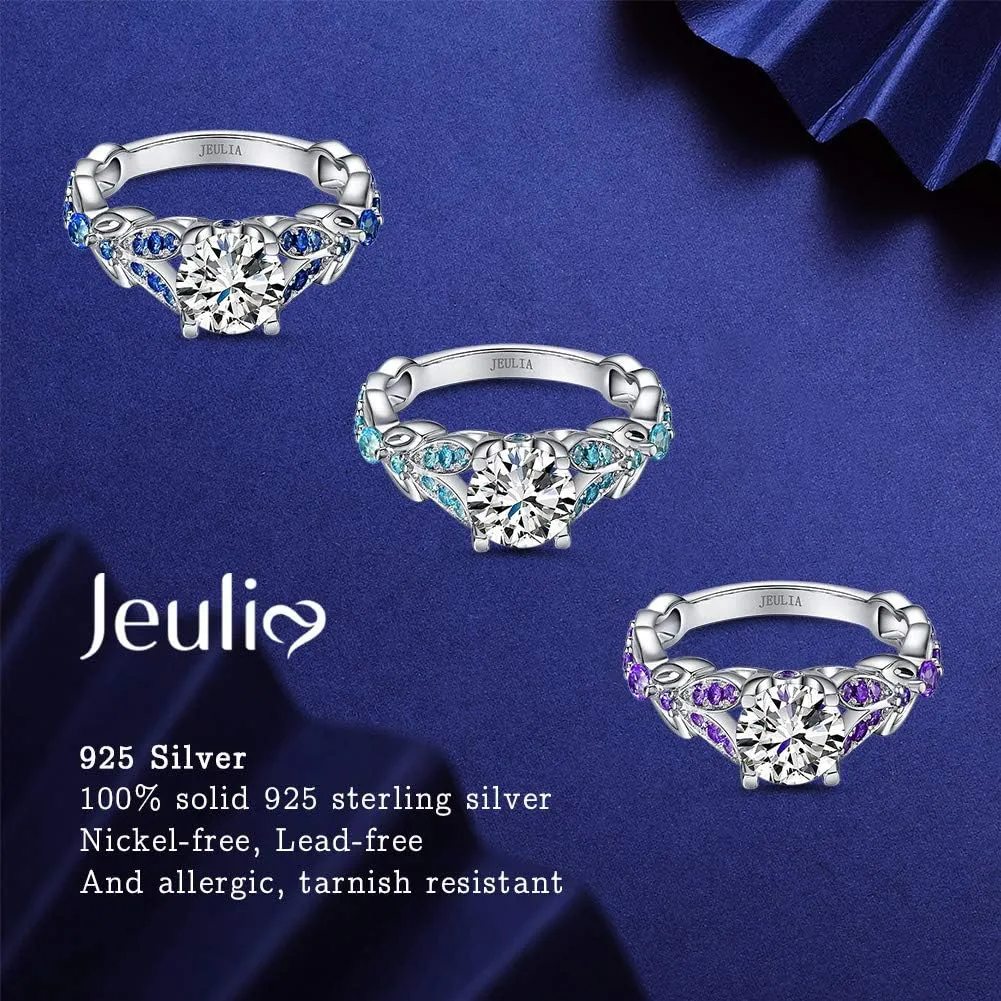Jeulia 4.3 Carat Personalized Sterling Silver Butterfly Rings for Women Purple Amethyst Bridal Round Cut Wedding Engagement Eternity Valentine's Promise Ring Set