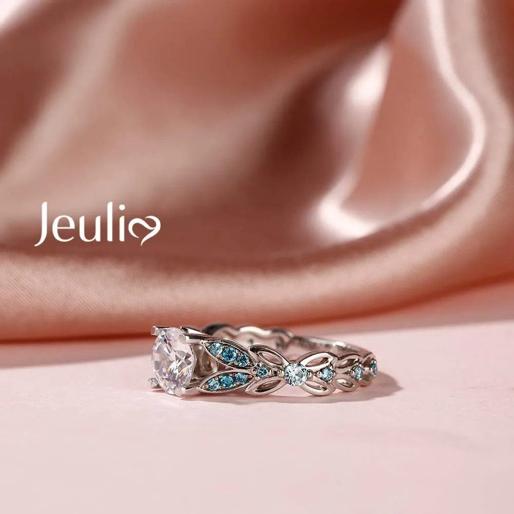 Jeulia 4.3 Carat Personalized Sterling Silver Butterfly Rings for Women Purple Amethyst Bridal Round Cut Wedding Engagement Eternity Valentine's Promise Ring Set