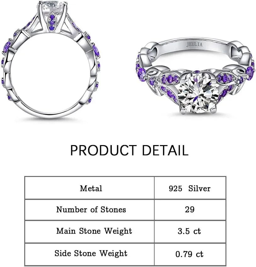 Jeulia 4.3 Carat Personalized Sterling Silver Butterfly Rings for Women Purple Amethyst Bridal Round Cut Wedding Engagement Eternity Valentine's Promise Ring Set