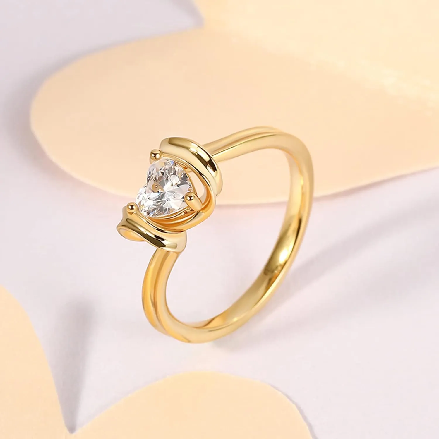 Jeulia Heart Cut Solitaire Silver Ring: Wrap Yellow Gold-Plated Platinum Cubic Zirconia Engagement Band Anniversary Promise Bridal Set Valentine's Jewelry Gift with Box