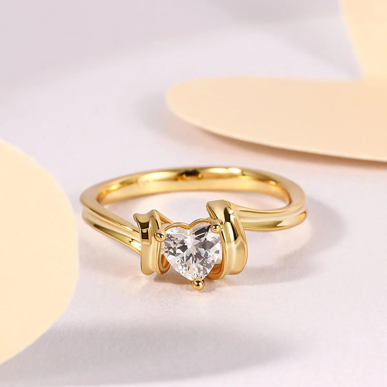 Jeulia Heart Cut Solitaire Silver Ring: Wrap Yellow Gold-Plated Platinum Cubic Zirconia Engagement Band Anniversary Promise Bridal Set Valentine's Jewelry Gift with Box