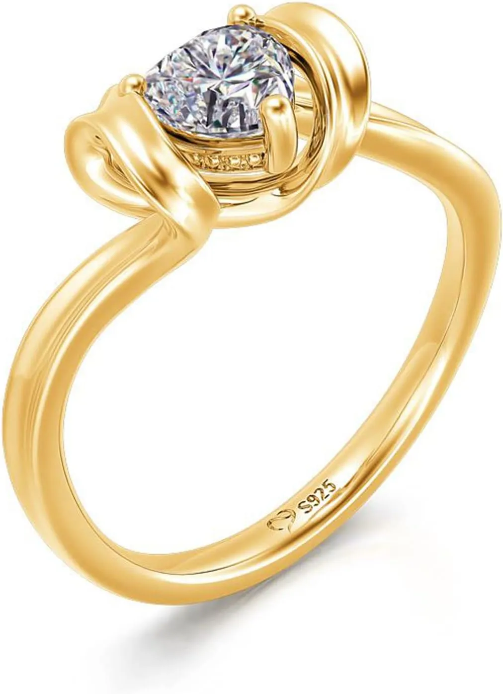 Jeulia Heart Cut Solitaire Silver Ring: Wrap Yellow Gold-Plated Platinum Cubic Zirconia Engagement Band Anniversary Promise Bridal Set Valentine's Jewelry Gift with Box