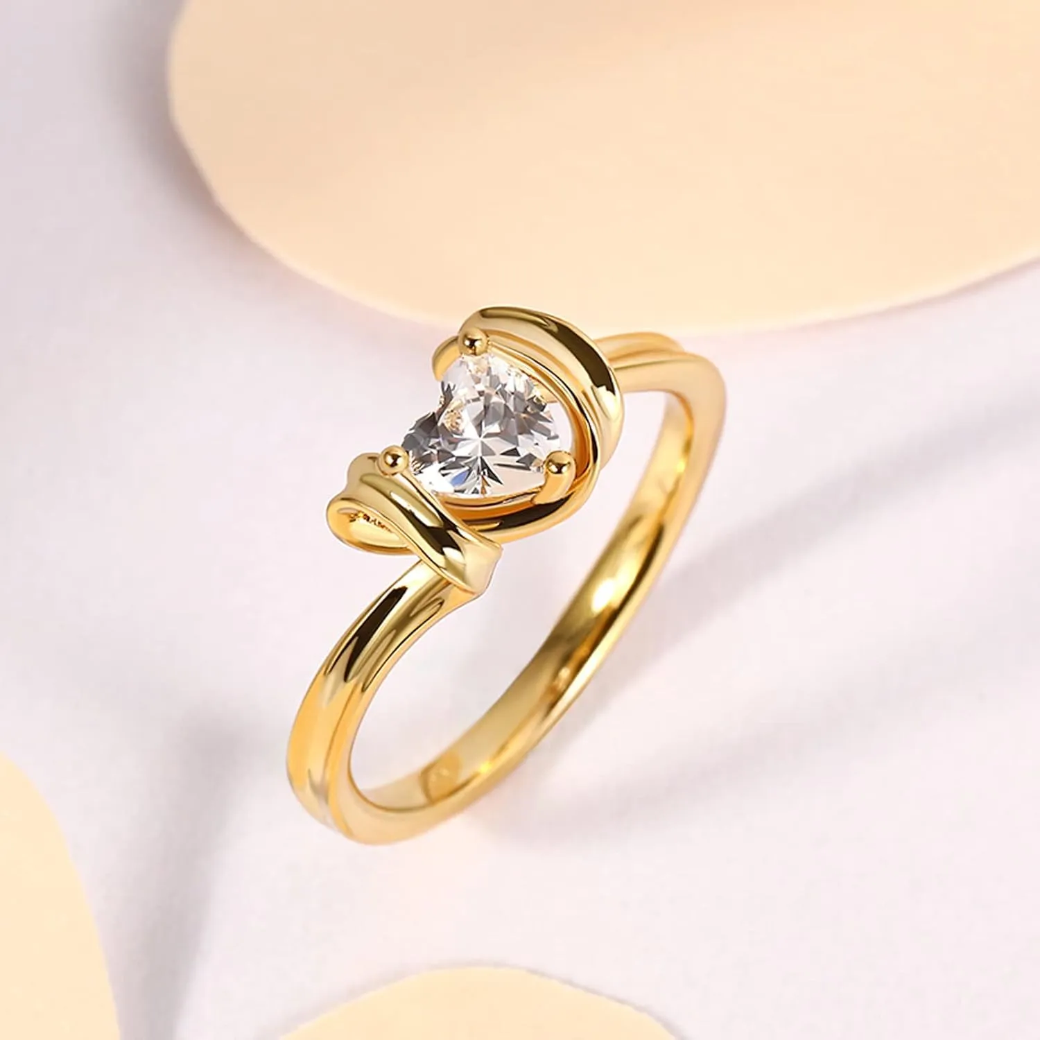 Jeulia Heart Cut Solitaire Silver Ring: Wrap Yellow Gold-Plated Platinum Cubic Zirconia Engagement Band Anniversary Promise Bridal Set Valentine's Jewelry Gift with Box