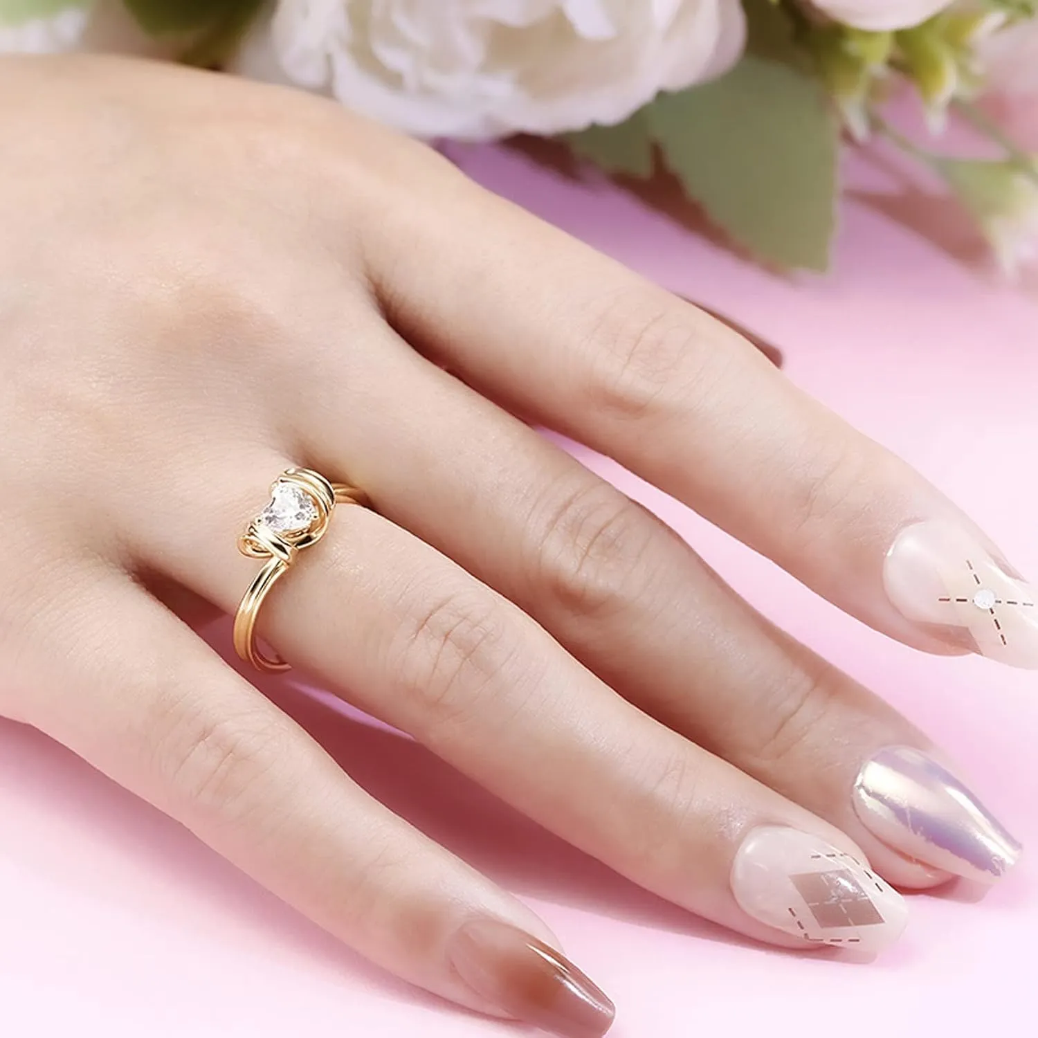 Jeulia Heart Cut Solitaire Silver Ring: Wrap Yellow Gold-Plated Platinum Cubic Zirconia Engagement Band Anniversary Promise Bridal Set Valentine's Jewelry Gift with Box