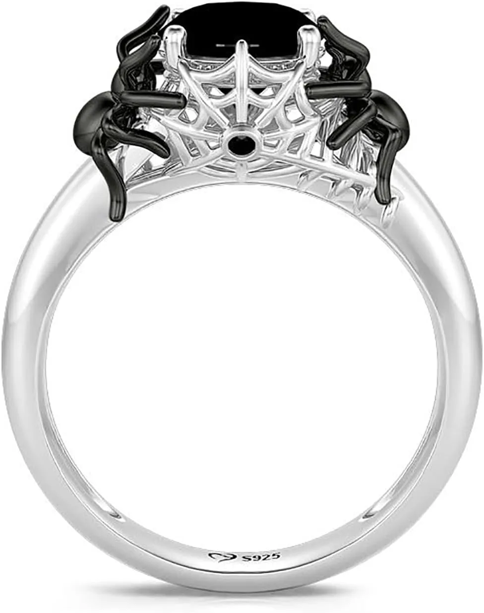 Jeulia Round Cut Silver Ring: Sterling Silver Hug Me Black Spider Gothic Ring Band Fashion Anniversary Promise Engagement Wedding Halloween Ring Set for Her with Gift Jewelry Box