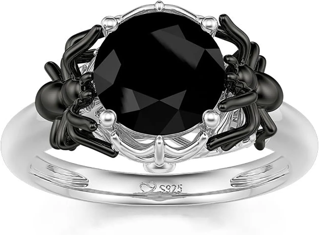 Jeulia Round Cut Silver Ring: Sterling Silver Hug Me Black Spider Gothic Ring Band Fashion Anniversary Promise Engagement Wedding Halloween Ring Set for Her with Gift Jewelry Box