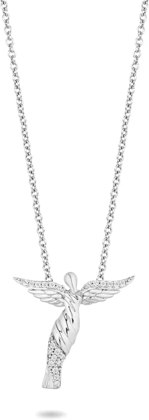 Jewelili Hallmark Fine Jewerly Modern Scuplted Rising Angel Pendant for Women | Sterling Silver Necklace | 1/8 Cttw Natural White Round Diamond | 17.5" Cable Chain | Hallmark Jewelry Gifts | Gift Box