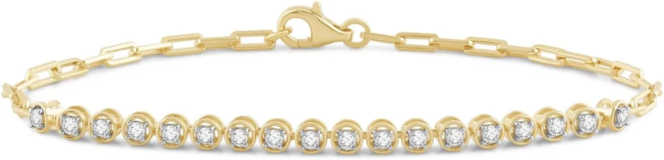 Jewelili Yellow Gold Plated 925 Sterling Silver Diamond Bracelet for Women | 0.50 CTW Wedding Jewelry | H Color I1 Clarity | Lab Grown Diamond Bracelet | Jewelry Gift Box
