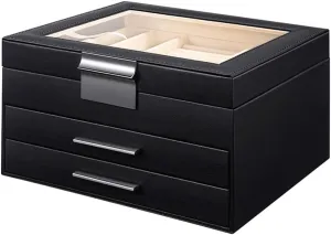 Jewelry Box with Clear Top,3-Layer Large Jewelry Box Organizer for Women,Earrings Rings Necklace Storage Organizer,Modern Gifts for Women,Girls,Mom,Birthday (Black)