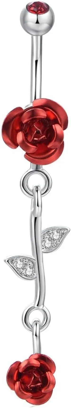 Jewelry Gift for Women, Silver Belly Ring Cubic Zirconia Alloy Rose 2.1G for Women Girls Body Piercing Jewelry