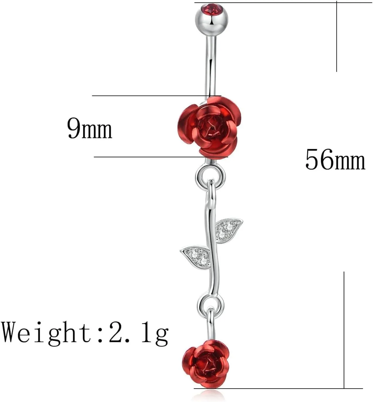 Jewelry Gift for Women, Silver Belly Ring Cubic Zirconia Alloy Rose 2.1G for Women Girls Body Piercing Jewelry