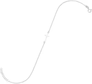 JewelryWeb 9 Plus 1 Inch Extention Ster. Silver Anklet 8mm X 14mm Sideways Religious Faith Cross Spring-Ring Closure-Anklet for Women