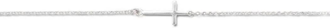 JewelryWeb 9 Plus 1 Inch Extention Ster. Silver Anklet 8mm X 14mm Sideways Religious Faith Cross Spring-Ring Closure-Anklet for Women