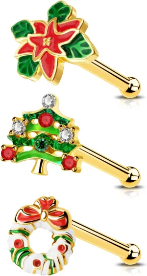 Jewseen 3 Pcs Nose Rings - 20g Nose Studs & Piercing Jewelry - Gold & Surgical Steel Nostril Rings for Women & Men