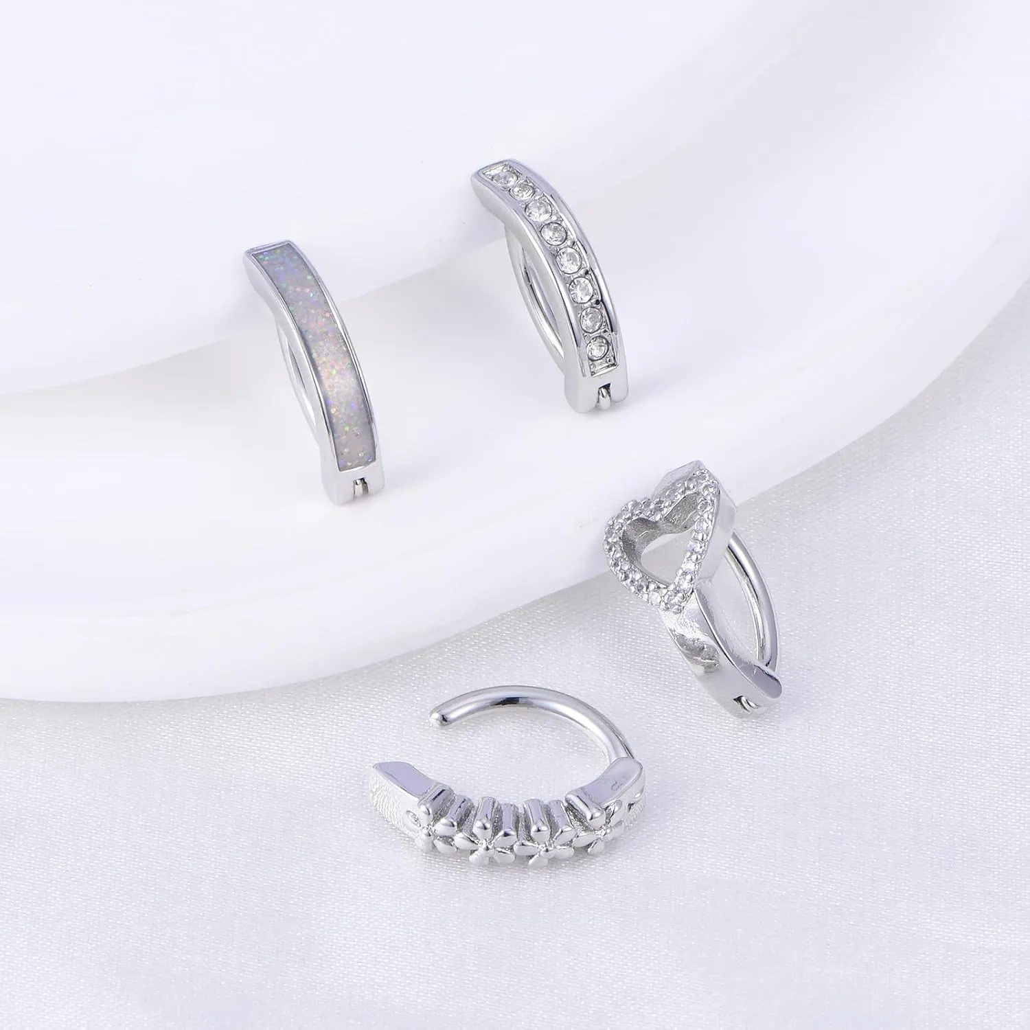 JFORYOU 14G Clicker Belly Button Rings for Women Surgical Stainless Steel Belly Ring CZ Opal Heart Reverse Curved Navel Rings Gold Belly Piercing Jewelry Silver Rose Gold