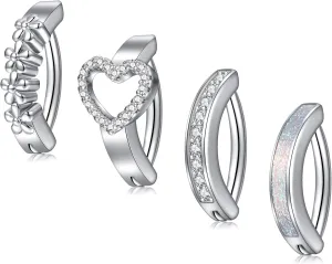 JFORYOU 14G Clicker Belly Button Rings for Women Surgical Stainless Steel Belly Ring CZ Opal Heart Reverse Curved Navel Rings Gold Belly Piercing Jewelry Silver Rose Gold