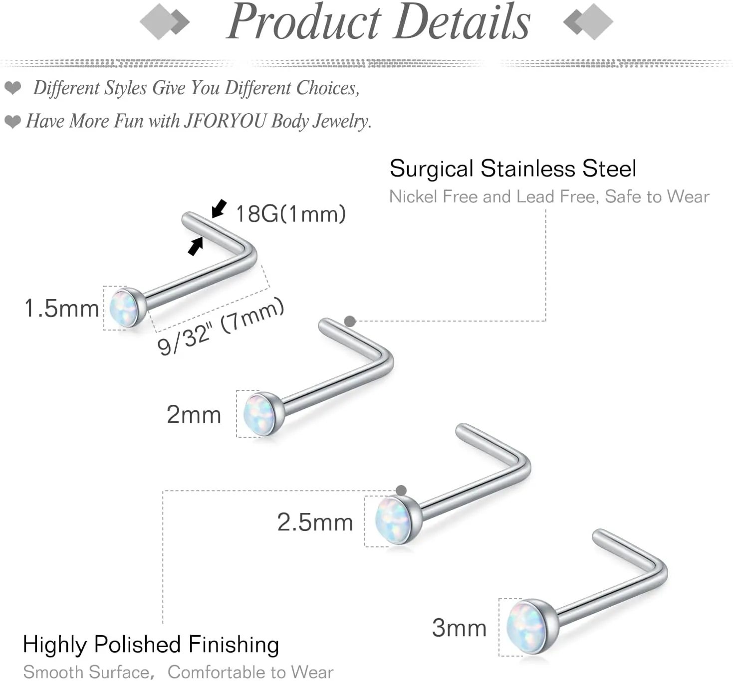 JFORYOU 18G Nose Rings Set for Women Stainless Steel Hypoallergenic 1.5mm 2mm 2.5mm 3mm Nose Studs and Opal Hinged Clicker Segment Nose Rings Hoops Helix Cartilage Daith Conch Tragus Sleeper Earrings