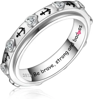 JLYY Sterling Silver Fidget Spinner Ring Anxiety Worry Relieving Stress Boredom ADHD Autism Band Spinning Rings for Women Men