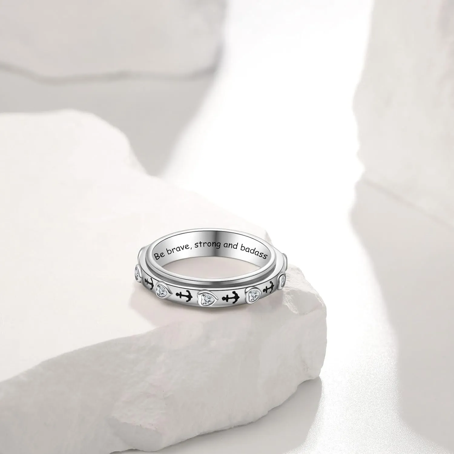 JLYY Sterling Silver Fidget Spinner Ring Anxiety Worry Relieving Stress Boredom ADHD Autism Band Spinning Rings for Women Men