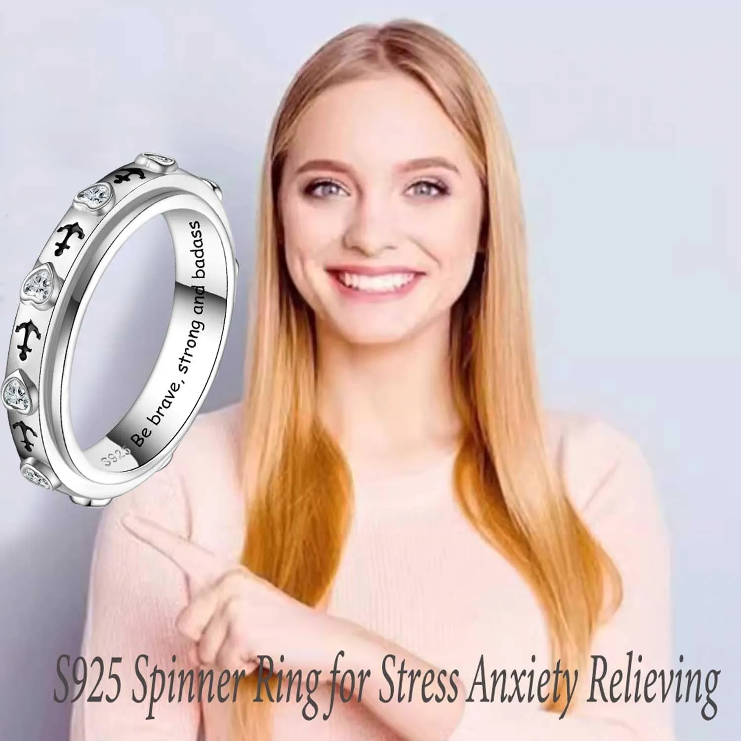 JLYY Sterling Silver Fidget Spinner Ring Anxiety Worry Relieving Stress Boredom ADHD Autism Band Spinning Rings for Women Men